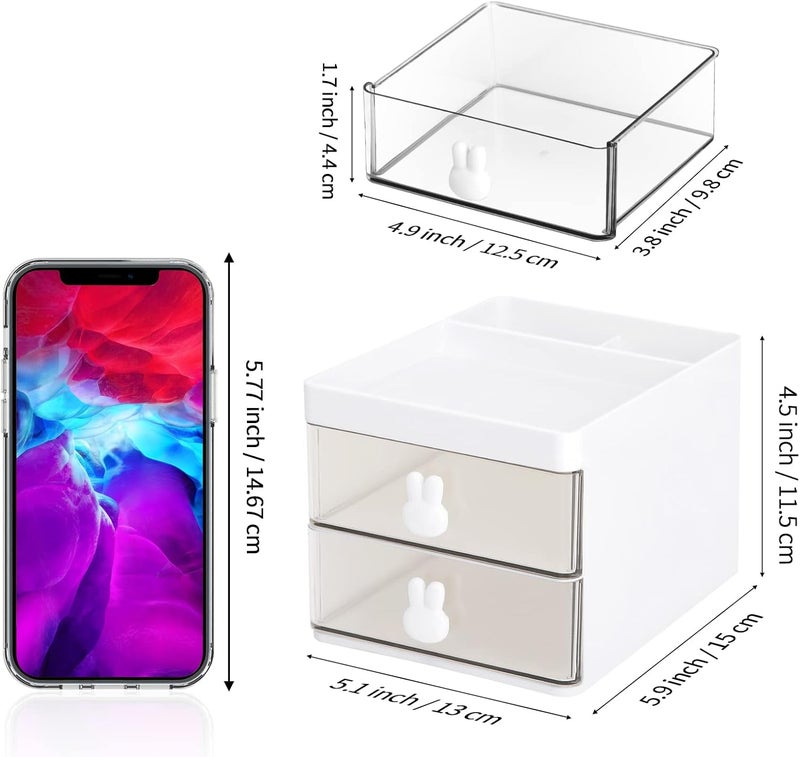LETURE Small Desk Organizer With Drawer, Office Desktop Storage Box, Business Card/Pen/Pencil/Mobile Phone/Stationery Holder Storage Box, Makeup Organizer for Office School Home (White) - Image 2